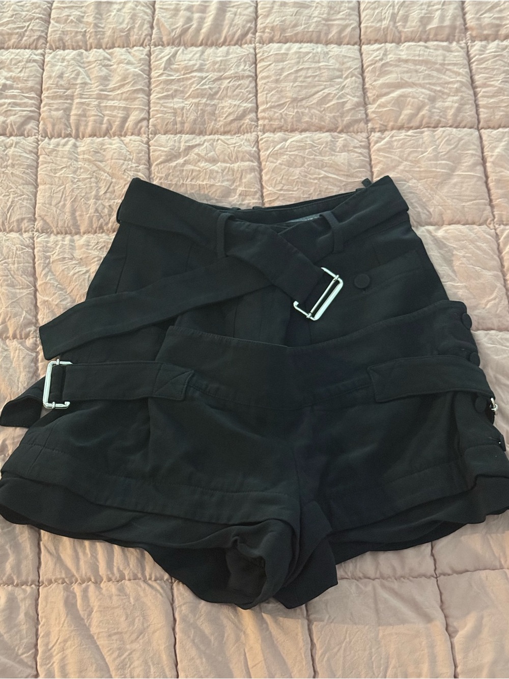 Alexander McQueen Black High-Waist Belted Shorts
